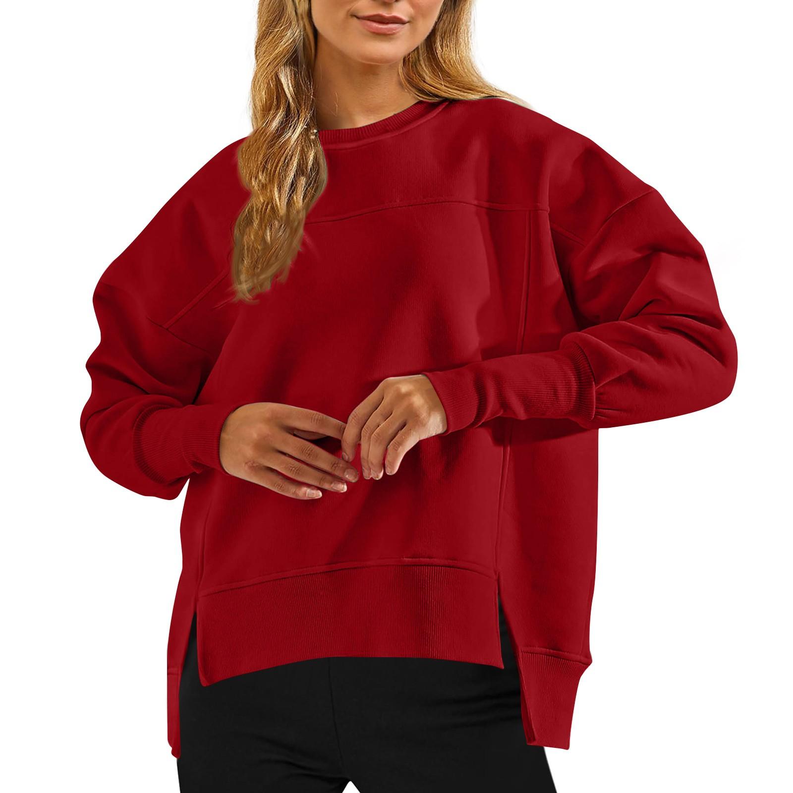 

Loose Fitting Women s Round Neck Solid Color Sweater XL червоний
