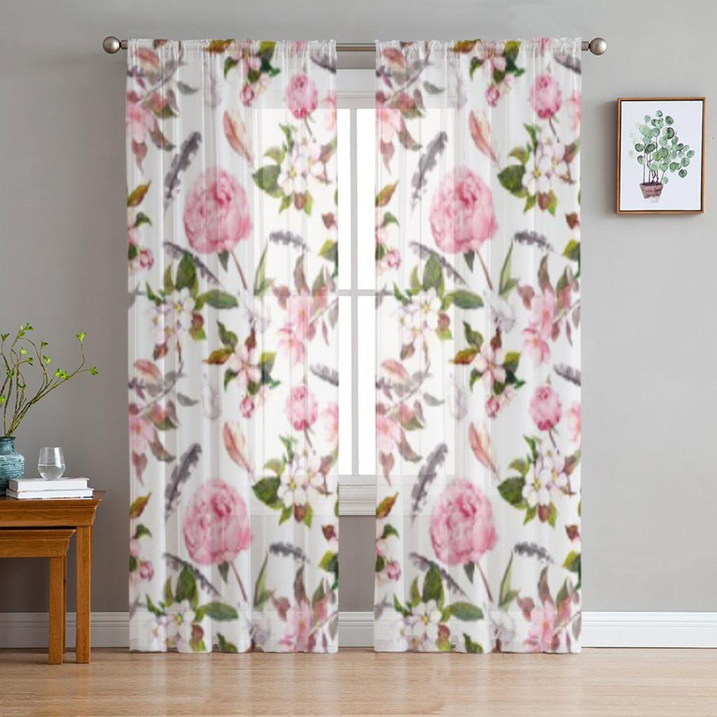 Kwiatowe Różowe Tiulowe Przezroczyste Zasłony Okienne Do Salonu Sypialni Nowoczesne Szyfonowe Woalowe Organzowe Zasłony Dekoracyjne