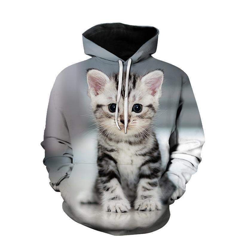 Autumn 3D Cute Cat Printed Hoodies Fashionable Casual Sports Long Sleeved Men's Hooded Sweatshirts