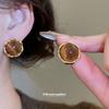 18k real gold electroplated tiger's eye stone geometric stud earrings Maillard temperament earrings earrings women