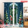 2pcs 2D Flat Printing Christmas Window Curtains Christmas Front Door Wreath Decorating 100% Polyester Fabric Without Electricity