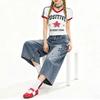 Women's Cropped Jeans Embroidered Loose Straight Wide Leg Shorts Pants Summer Clothing Y2k