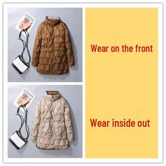 Women's Reversible Lightweight Mid-Length Down Jacket - Plus Size, Double-Sided Wear