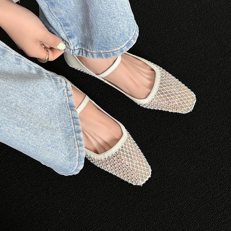 

Fairy Wind Mary Jane Shoes Women s Mesh Square Head Hollow Sandals Women s 2025 Summer Shallow Versatile Thick Heel Shoes Women 39 белый