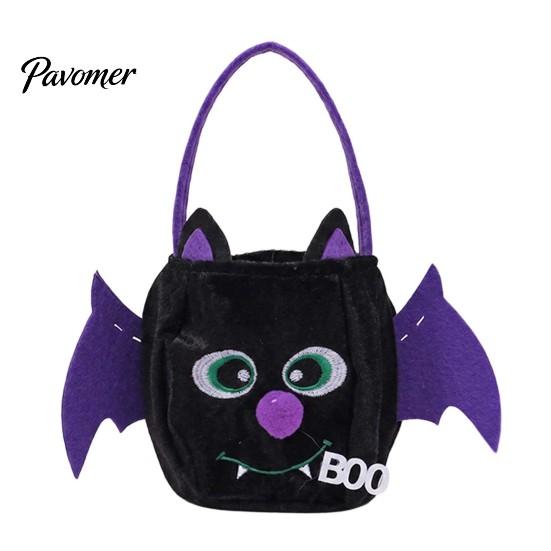 Cute Holiday Gift Bags Halloween Pumpkin Candy Bag, Cartoon Velvet Plush Treat Tote for Toddler Pouch Kids, Reusable Trick or Handbag, Party