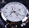 Retro Fashion Designer Three Dial Decoration Genuine Leather Golden Men Luxury Brand Automatic Mechanical Watches