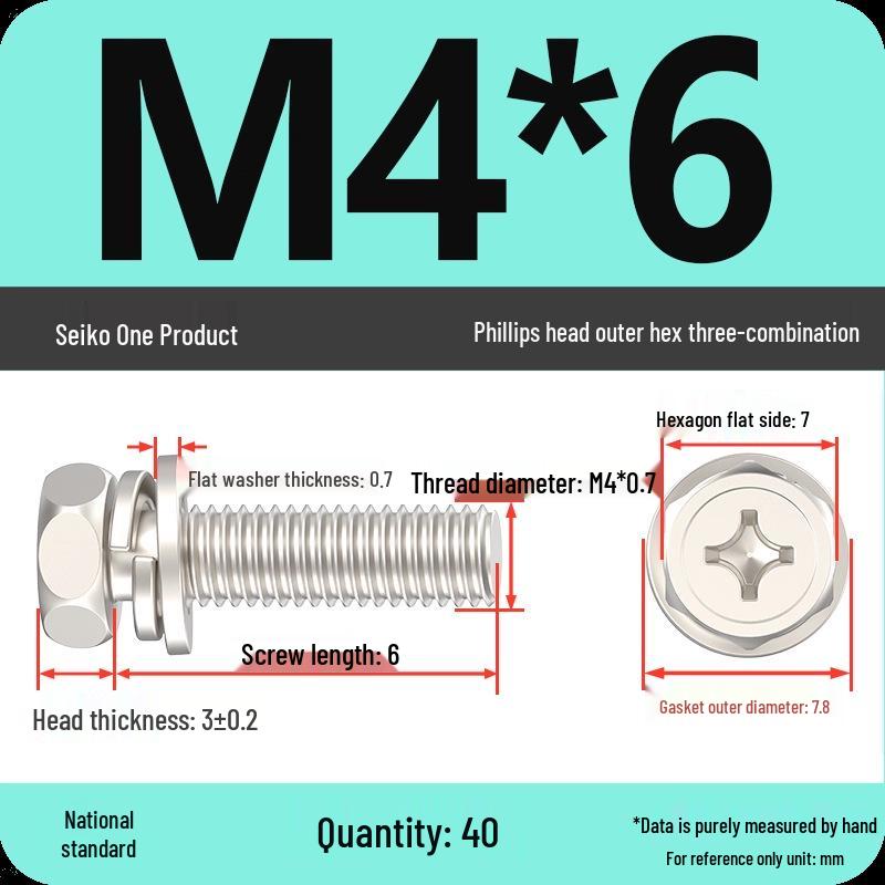 Concave Head Hexagon Combination Bolt Set with Spring Washer and Gasket - 3 Pieces