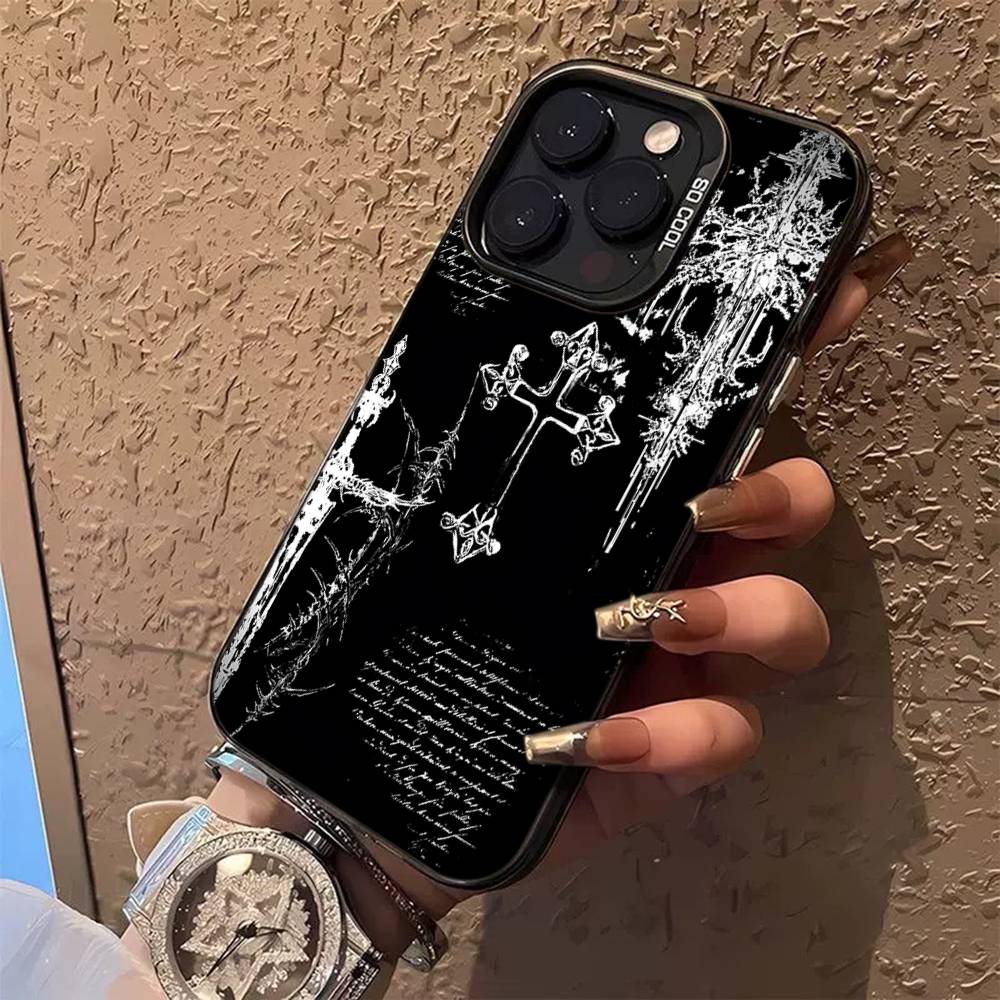 Gothic Cyber Sigil Cross Colorful Phone Case For iPhone 17 16 15 14 13 12 11 Pro Max Plus Matte Cover