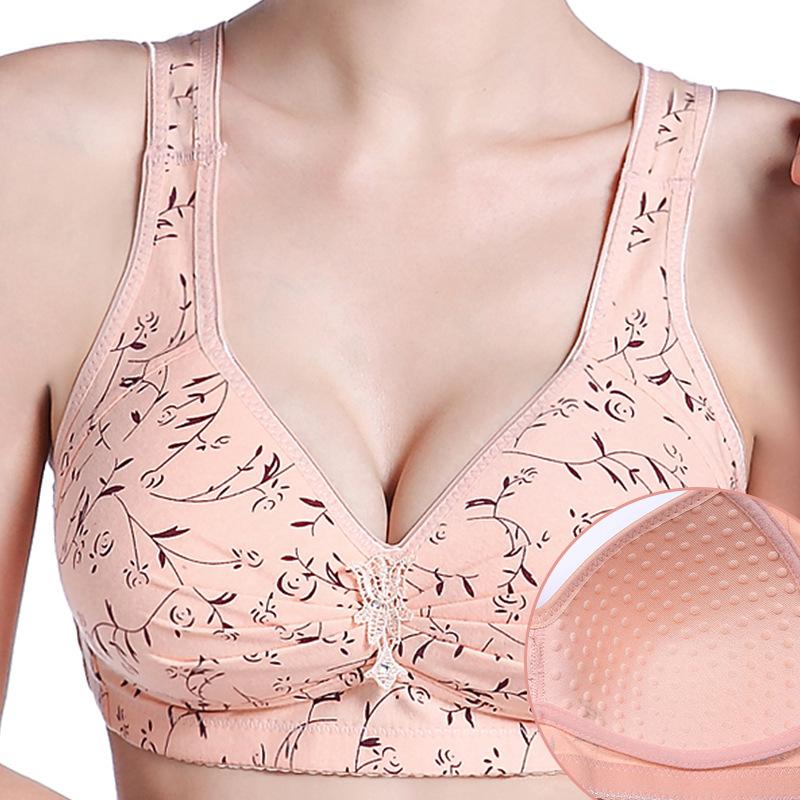 Fixed Cup Front Buckle Middle-aged and Elderly Women's Underwear Large Size Thin No-rim Vest Bra