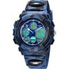 Kids' Sports Watch Outdoor Multifunction Waterproof Alarm Date Display Dual Time LED Analog Digital Watch Dark Blue