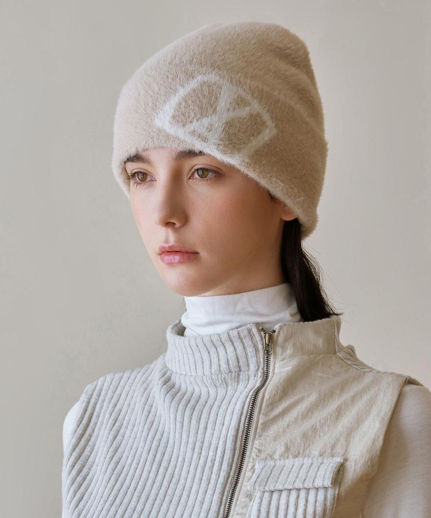 Bajal Va Square Jacquard Angora Beanie Beige