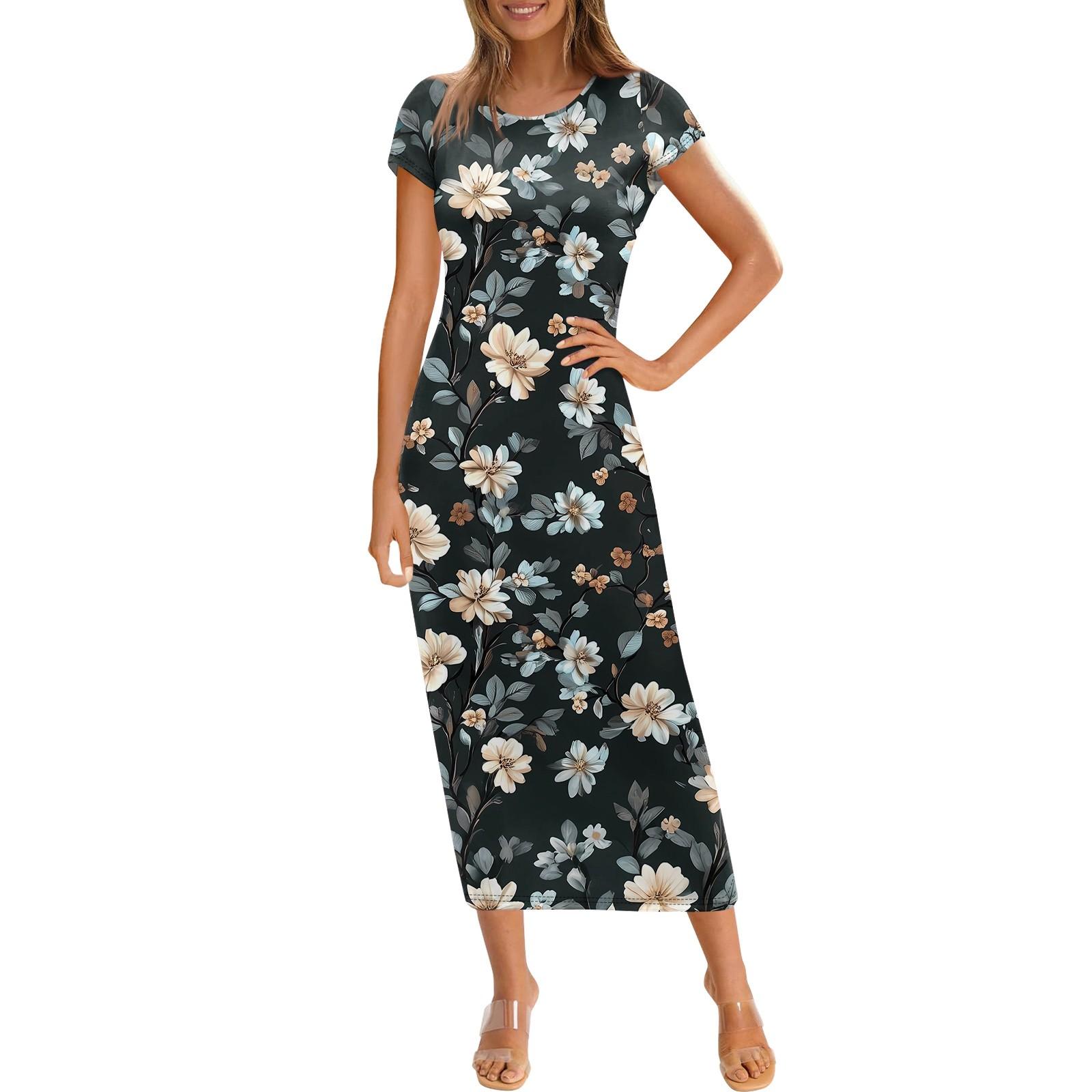 

Женское модное повседневное платье с круглым вырезом и коротким рукавом XXL