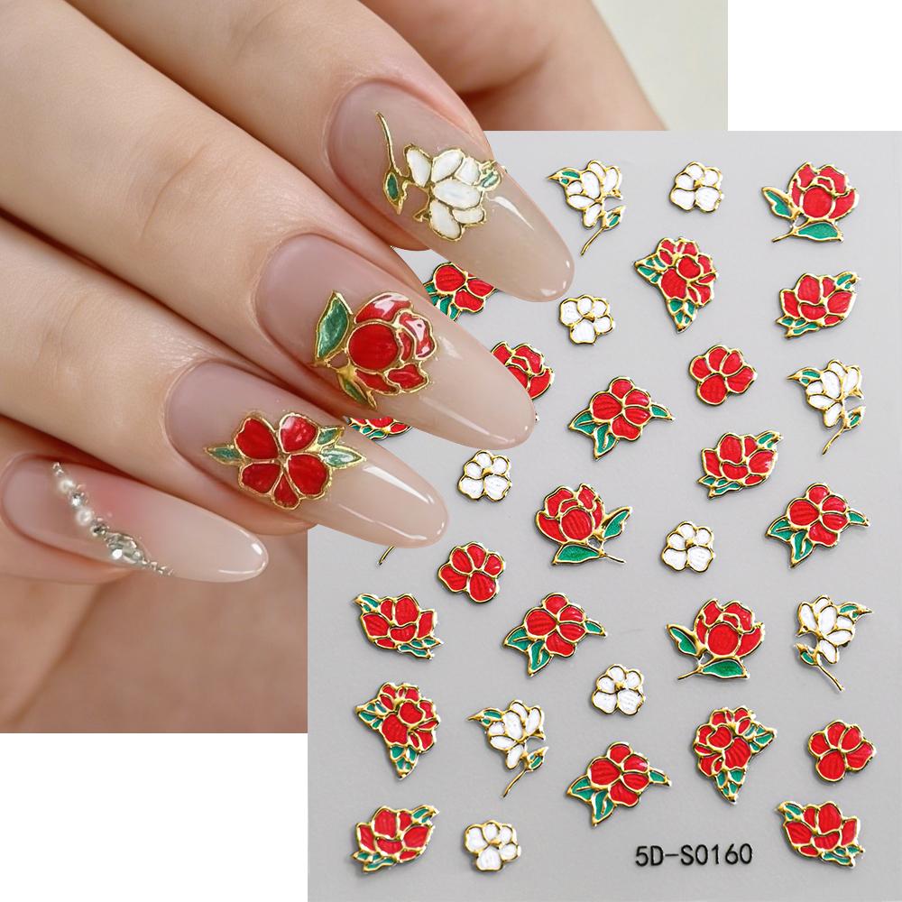 1pcs 5D Bronzing Gold Flower Nail Stickers Cute Mini Sunflower Daisy Nail Decals Self-Adhesive Little Wildflowers Nail Decora