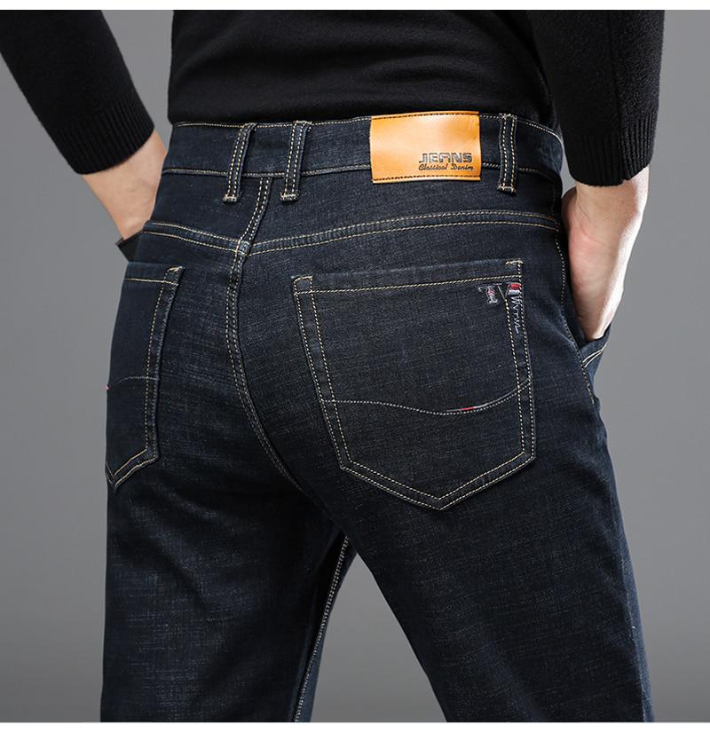 Winter Herren Warme Dicke Jeans Übergröße Business Schwarz Blau Regular Fit Denim Stretch Hose Männliche Markenhose