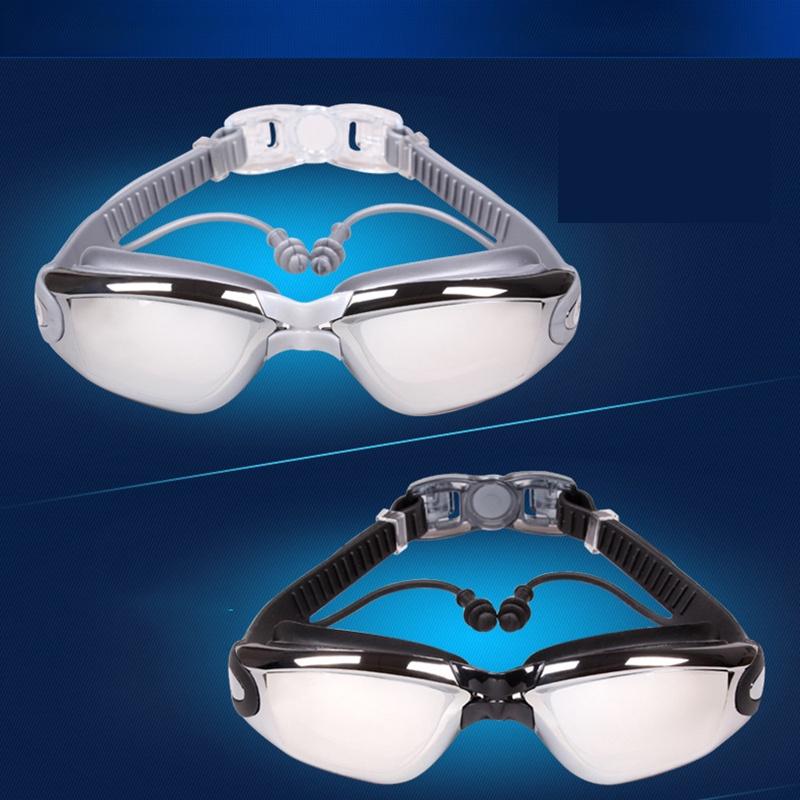 -1.5~-8.0 Adult Myopia Swimming Goggles Waterproof Anti-fog HD Transparent Electroplated Large Frame With Earplugs