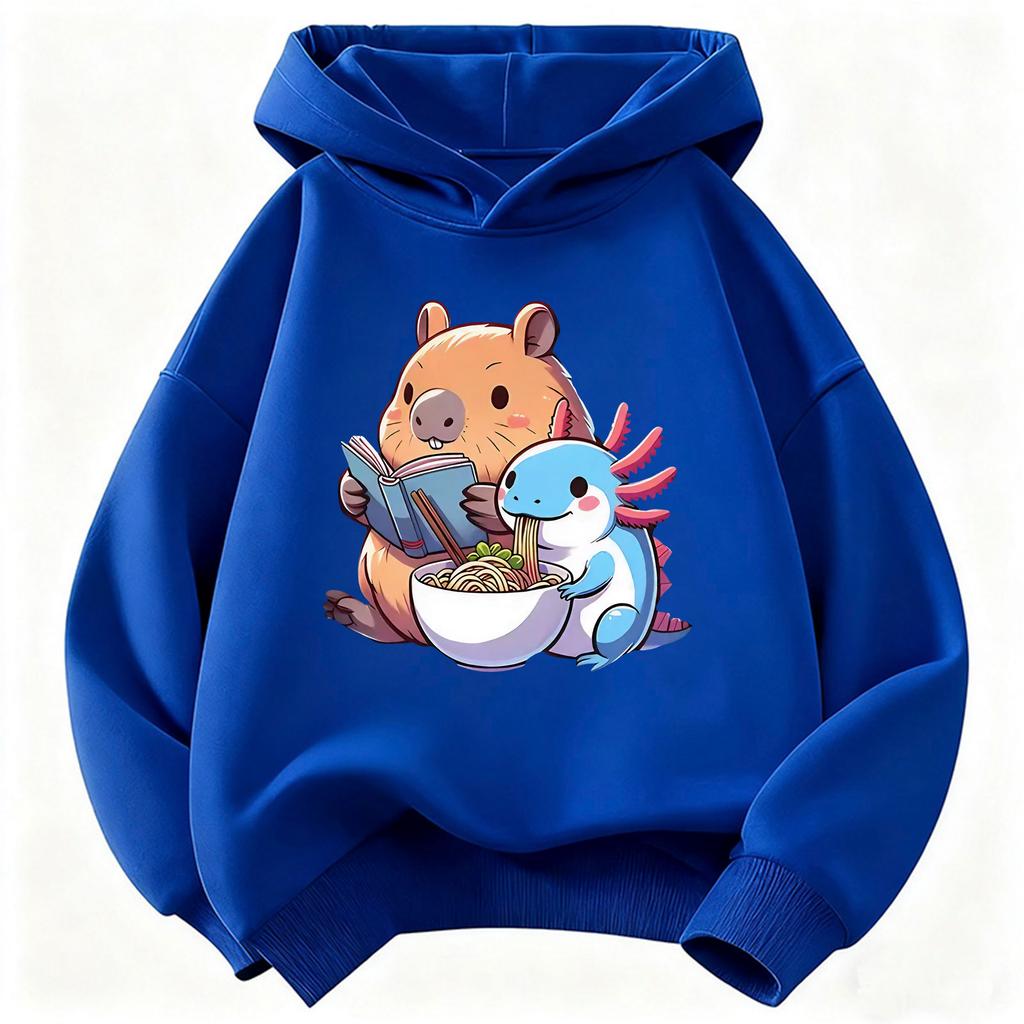 Capybara Eat Ramen Children's Hoodie Sweatshirt Cute Harajuku Hoody for Boys Girls Spring Casual Hoodies