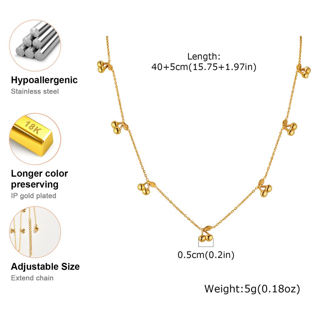 Fashion Chic Stainless Steel Cherry Chain Necklace, 18k Gold Plated Waterproof Charm Necklace, Exquisite Jewelry for Women Gift