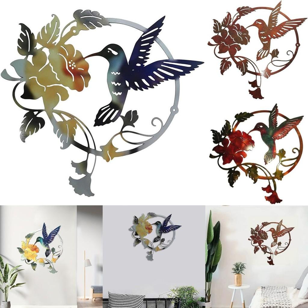 Floral Iron Art Bird Pattern Wall Decoration Round Panel Living Ornaments Room