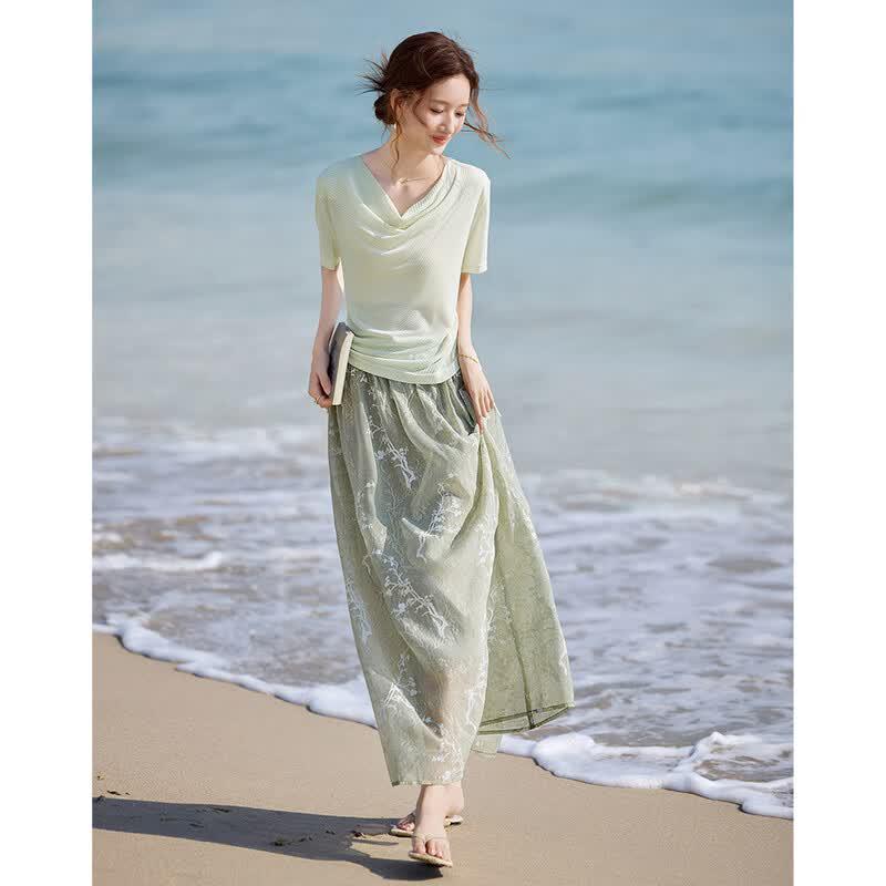 Shang Jing Women's French Romantic Resort Two-Piece Skirt Set