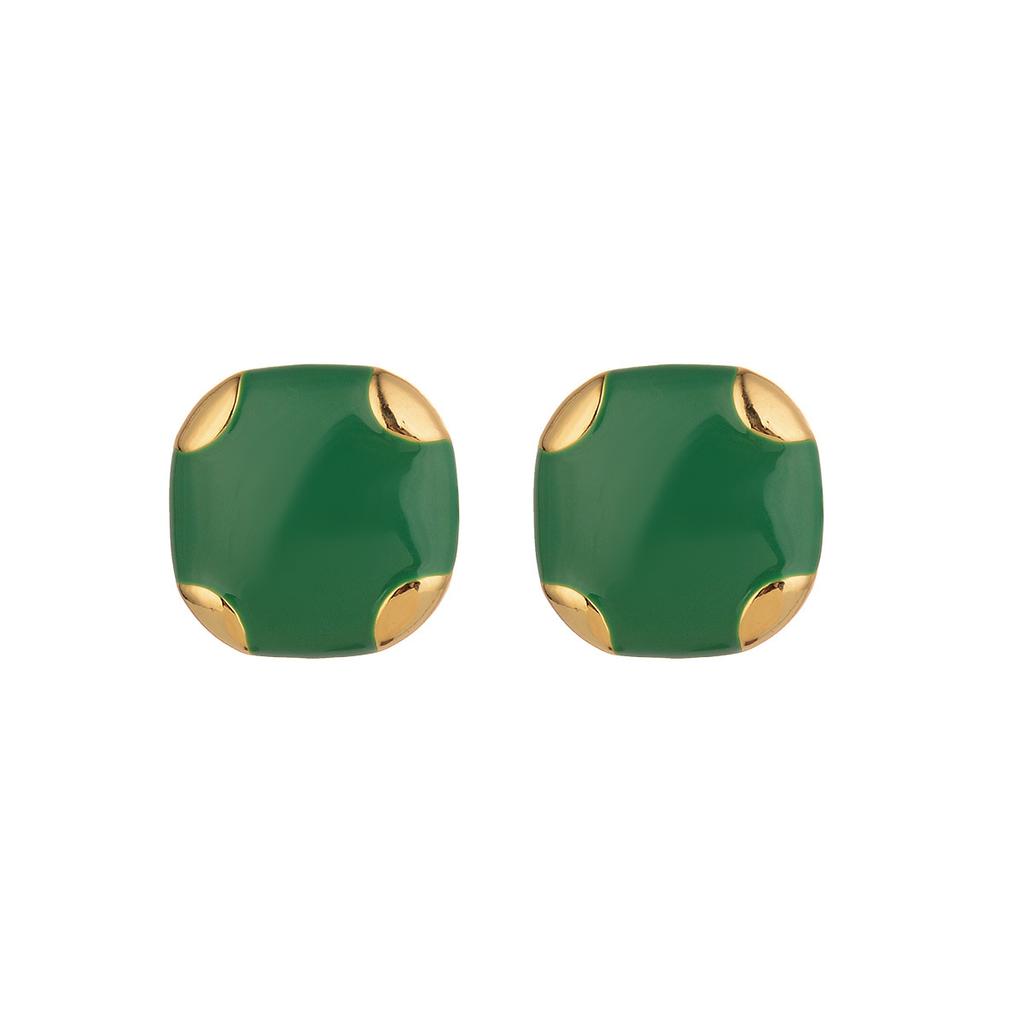 Christmas black and green square earrings medieval Vintage jewelry fashion premium alloy plated 14K gold light luxury stud earrings