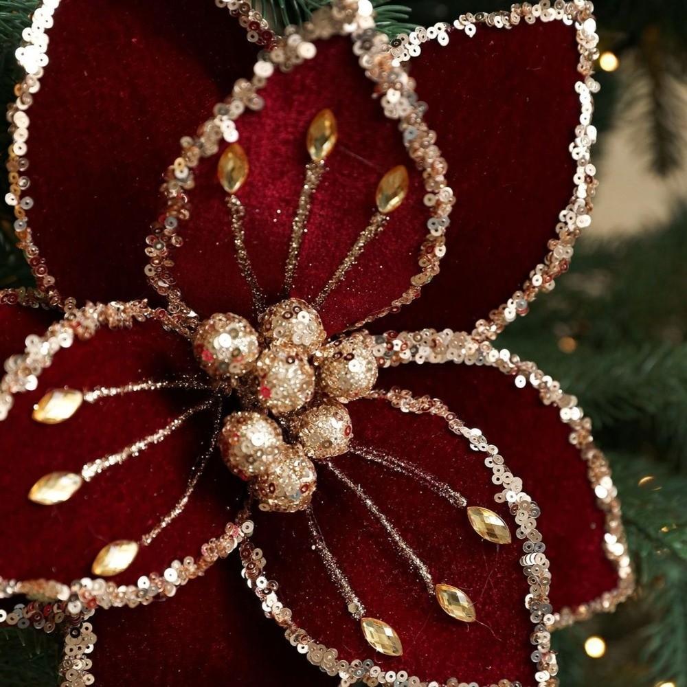 New 26CM Artificial Poinsettia Flower Glitter Sparkling Simulation Flowers Sequins Sequins Flower Christmas Tree Accessory