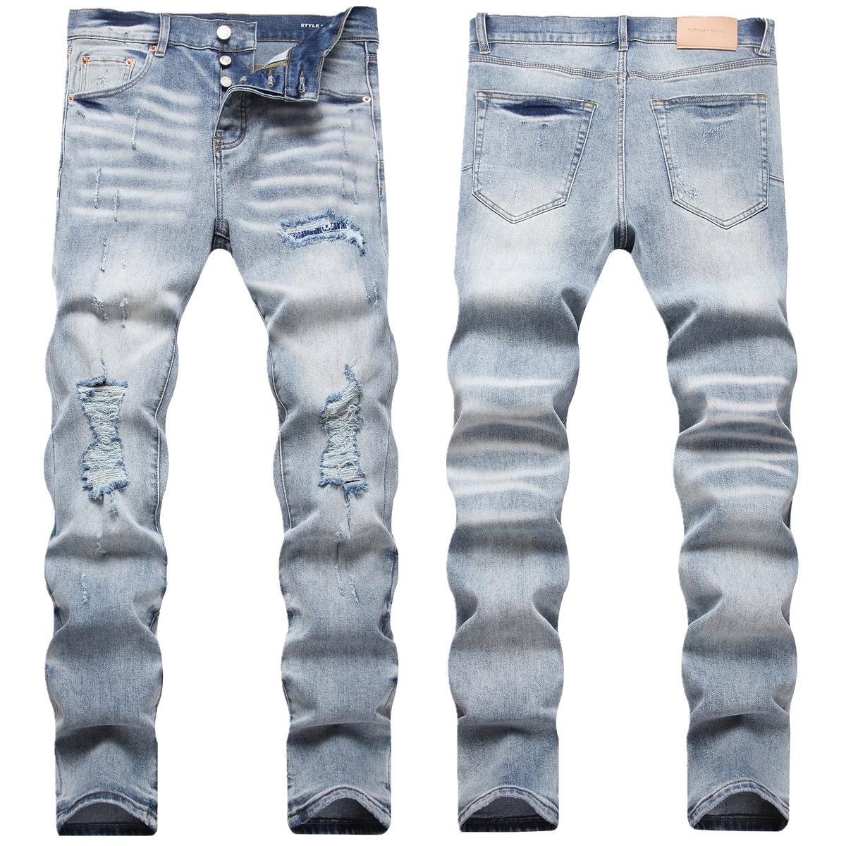 

Молодежный ПУ Бренд Хай-стрит Перфорированные Мужские Простые и Повседневные Универсальные Джинсовые Шорты Приталенного Кроя 28 светло-синий