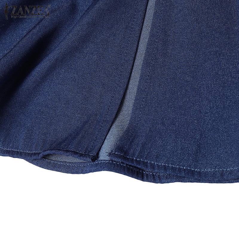 ZANZEA Womens Casual Round Neck Puff Sleeve Solid Color Loose Blouse