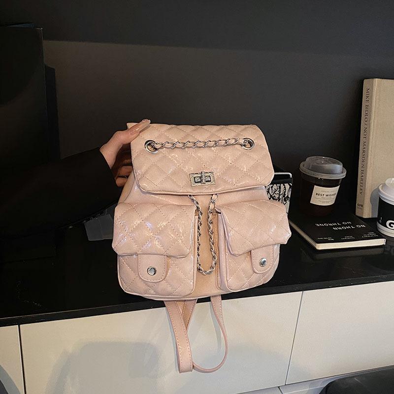 Rautenketten-Rucksack Damen Nischendesign Mode Bucket Bag Lässig Koreanische Version Schultasche Premium Reiserucksack