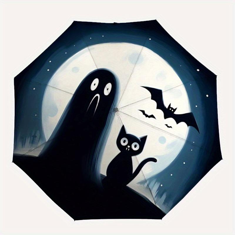 

1pc Ghost Cat Automatic Open/Close, Foldable Compact Umbrella with 8-Rib Shaft, Perfect Gift For Men And Women, Casual Style, Vibrant Motif,