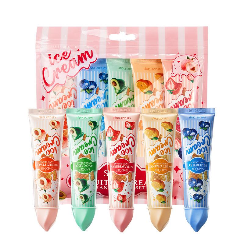 5pcs/box Christmas Gift Ice Cream Hand Cream Set 30g Fruit Fragrance Moisturizing Hydration