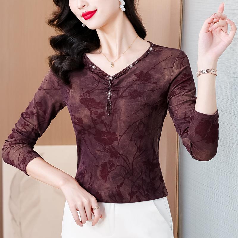 

Зимняя футболка New Mom с V-образным вырезом и длинными рукавами, однотонная сетчатая рубашка, женский топ Temperament 4XL