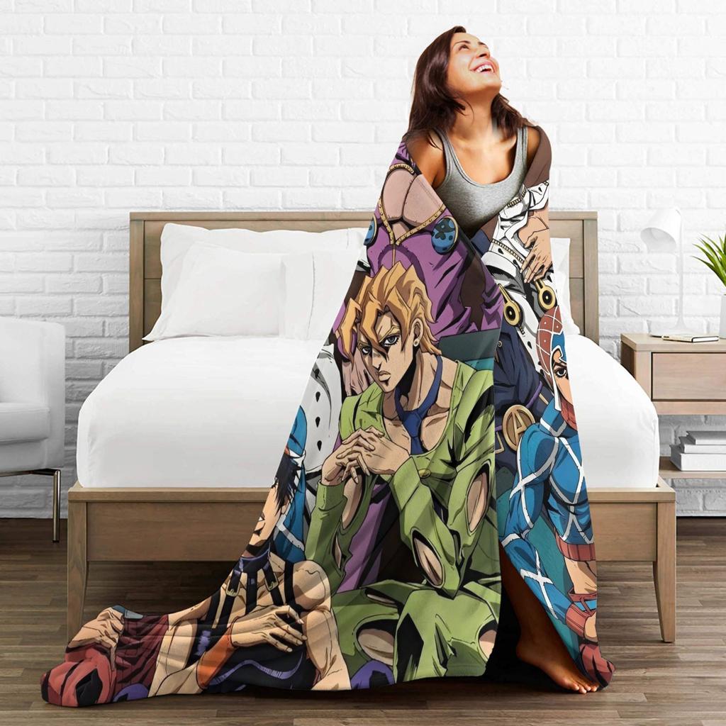 JoJo Golden Blankets Flannel J-JoJos Bizarre Adventure Breathable Ultra-Soft Throw Blankets for Home Car Quilt