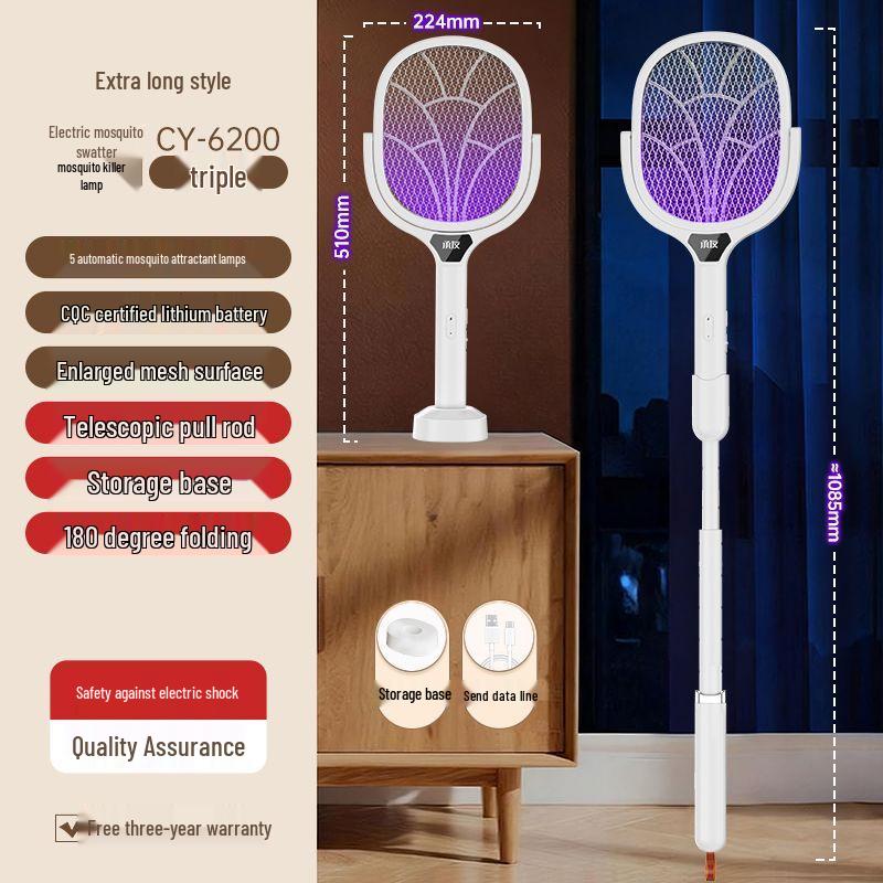 Rechargeable Electric Mosquito Swatter with Lithium Battery - Durable Fly and Mosquito Killer Swatter for Home Use.