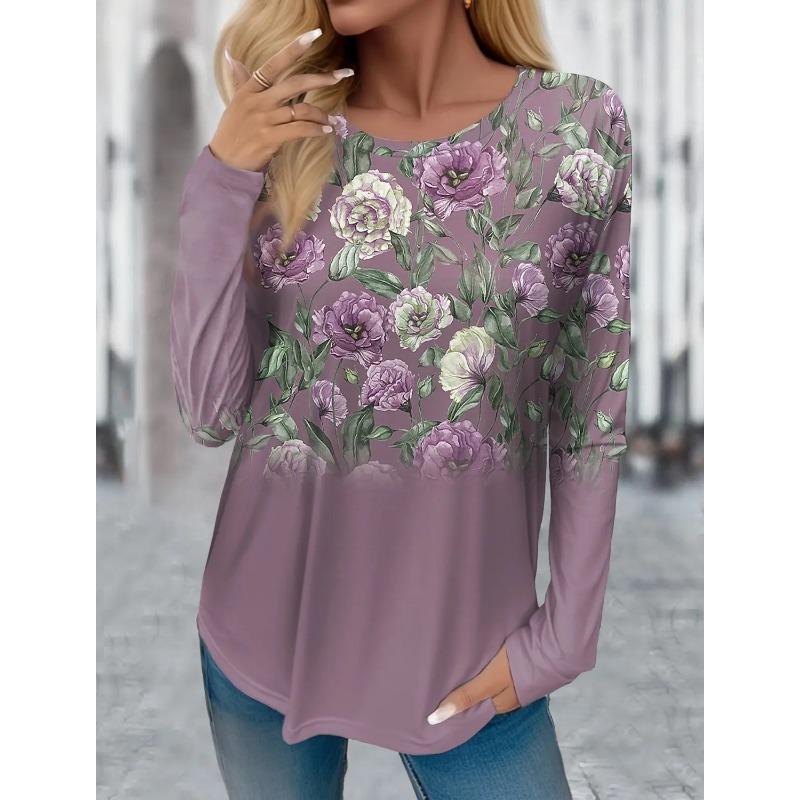 3D Print Floral Graphic Women's T Shirt Spring Autumn Long Sleeve Tops Basic Design Fashion O-Neck Fit Y2K Sweatshirt For Girls