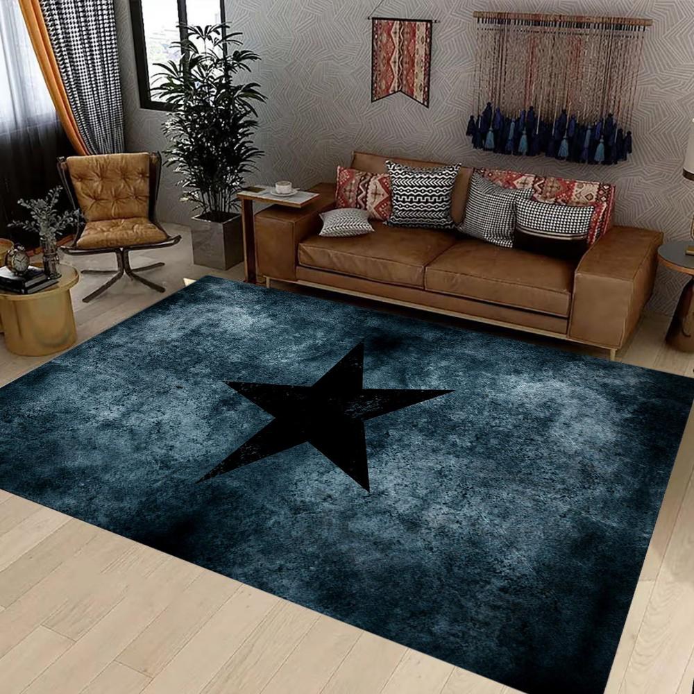 Schwarzer Hintergrund Roter Stern Bereichsteppich für Wohnzimmer Schlafzimmer Moderne Wohnkultur Teppich Rutschfeste Bodenmatte Geometrisches Design