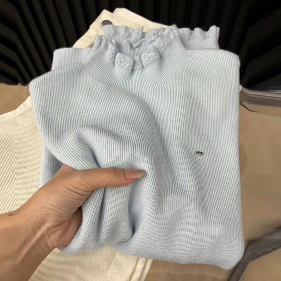 

French Lace High Neck Knit Cami Soft and Cozy Gentle Wind Versatile Sweater Women Fall Winter New Style Slim Inner Wear One Size синій
