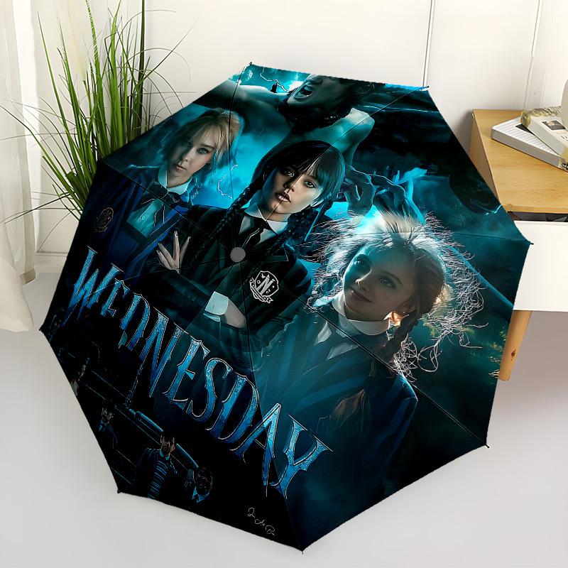 1pc Wednesday Addams Family Automatic Folding Umbrella, Portable Collapsible Design, Casual Outdoor Accessory L1127073
