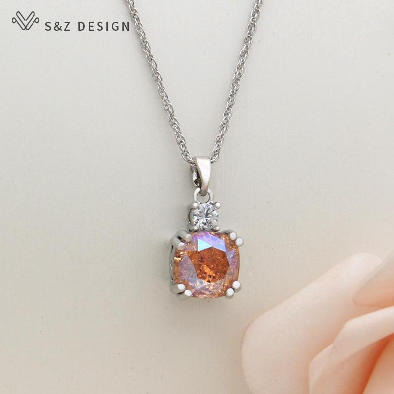 Mode Maillard automne hiver Orange carré cristal ensembles de bijoux pour les femmes couleur or Rose boucles d'oreilles
