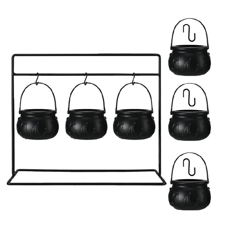 Plastic Halloween Witches Pot Set With Rustproof Metal Stands For Scary Party Centerpieces And Kitchen Decors