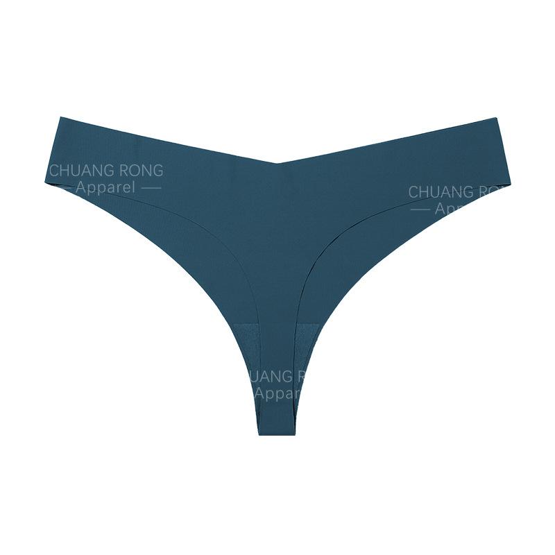 

European and American thong women s low waist sexy one-piece seamless ice silk breathable sports fitness large size women s underwear S темно-синий