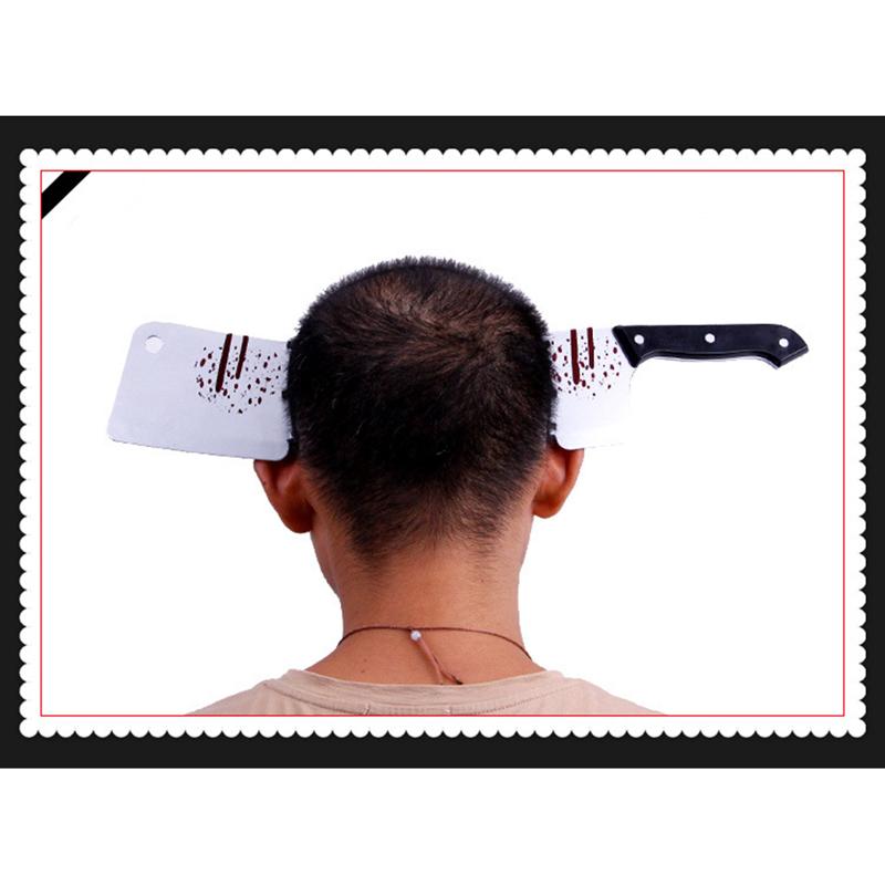 Falešná pila sekera nůž strašidelná halloweenská čelenka záludné rekvizity hororová párty dekorace