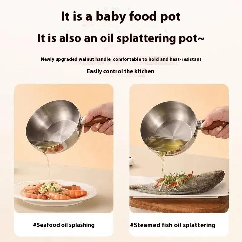 Edelstahl Instant Nudeltopf, Kleiner Topf für eine Person, Hochwertige Optik, Snacktopf aus Pfirsichholz, Kleiner Kochtopf