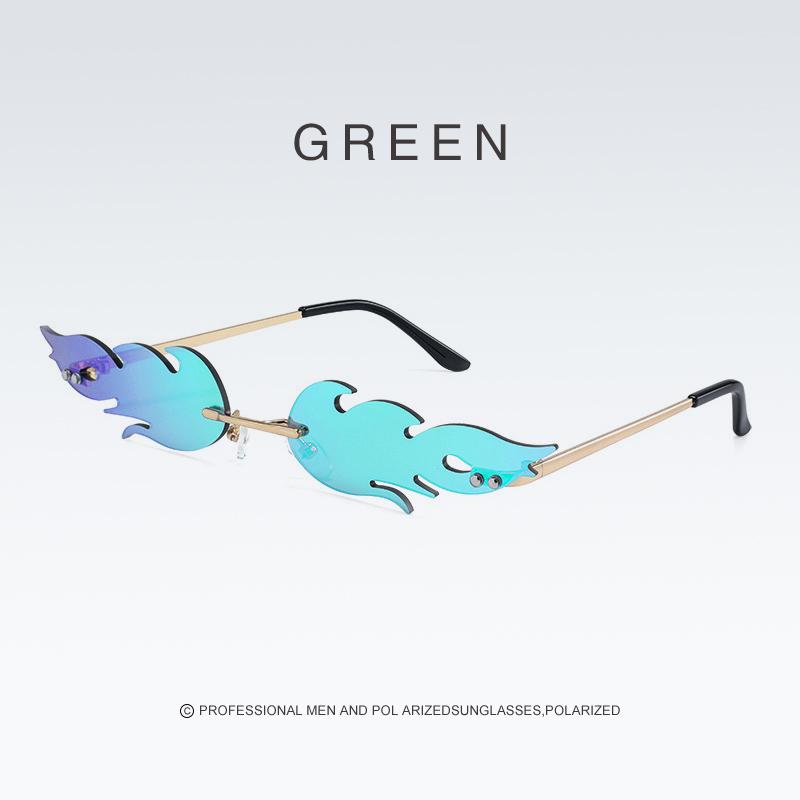 Women Rimless Wave Sun Glasses Luxury Fashion Metal Shades Vintage Women Mirror Eyewear UV400 2020 Hot Fire Flame Sunglasses