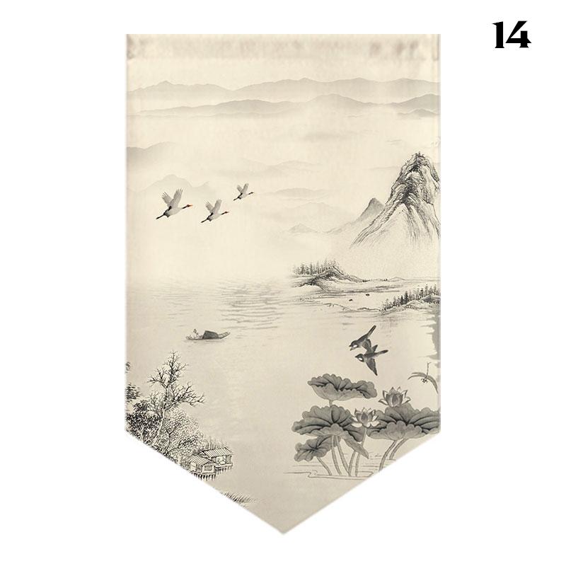 Chinese Landscape Painting Short Curtain Restaurant Cafe Decor Noren Home Window Decor Hanging Half Curtain Kitchen Partition