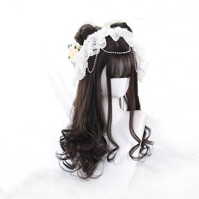 Ladies Long Hair Big Wave Bangs Lolita Wig Synthetic Hair Cute High Temperature Resistant