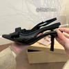 Niche Bow High Heels Thin Heel Bag Head Sandals Women's Shoes 2025 Spring and Summer Temperament Pointed Black Single Shoes