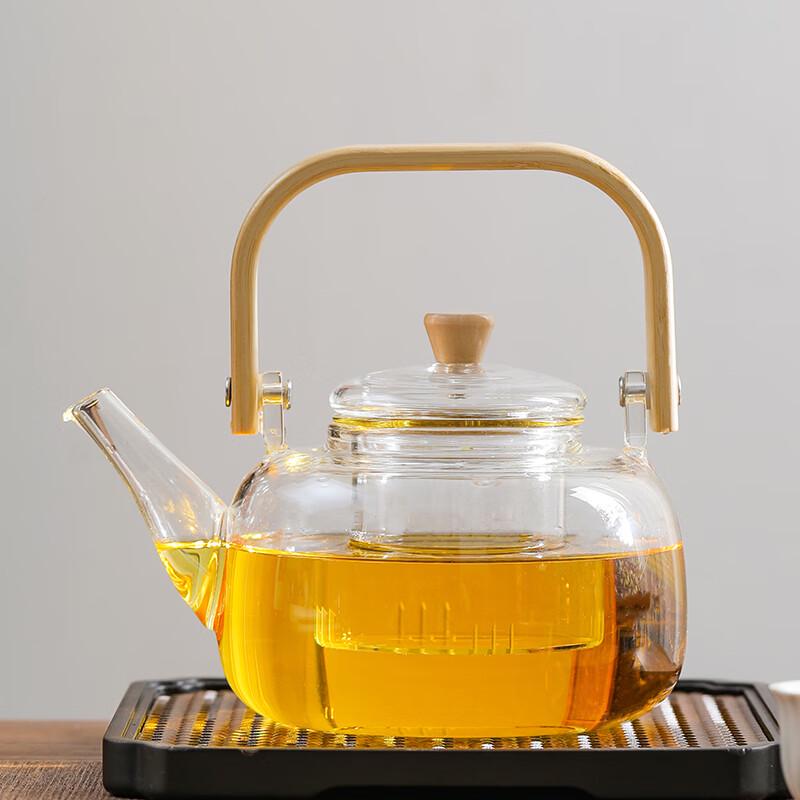 Стеклянный чайник из боросиликатного стекла с бамбуковой ручкой