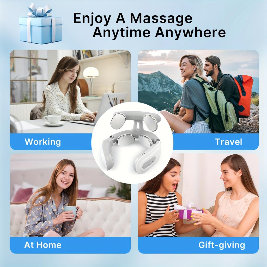 Portable Neck & Shoulder Massager with Deep Tissue Kneading, 4 Modes & 16 Intensity Levels, USB Rechargeable
