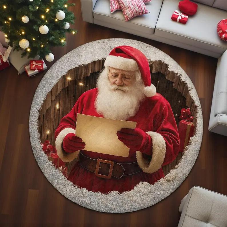 Christmas Santa 3D Printed Rug Welcome Rug Indoor Santa Claus Christmas Rug Decor Door Mat Winter Home Decor Bedroom Decor