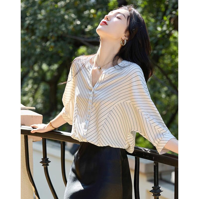 Demana Timeless Striped V-Neck Patchwork Shirt